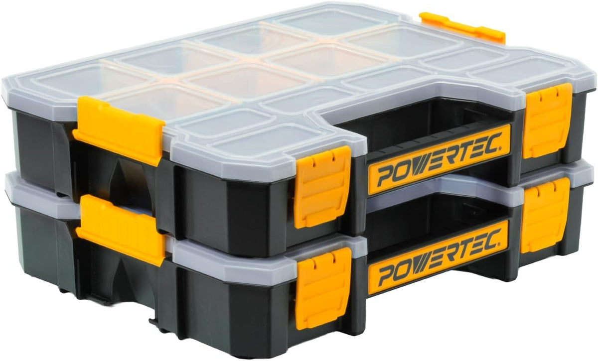 POWERTEC Small Parts Organizer & Tool Box – 14 Compartments, Stackable Storage