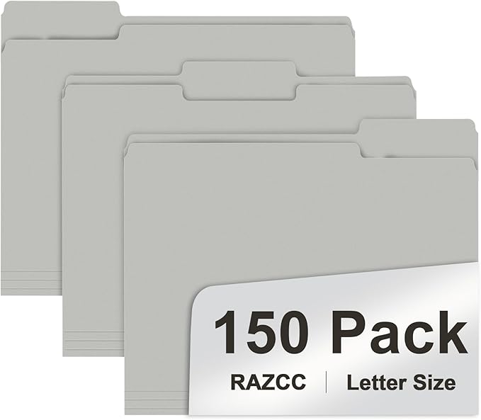 File Folder, RAZCC 150 Pack 1/3 Cut Tab File Folders Letter Size, Folders by RAZCC