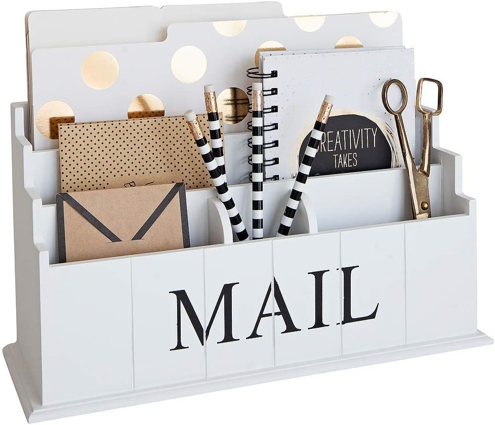 BLU MONACO | White Wooden Mail Organizer for Countertop | Standing File Organ...