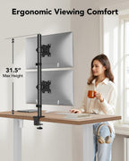 huanuo vertical dual monitor mount, stacked monitor stand showing dimensions