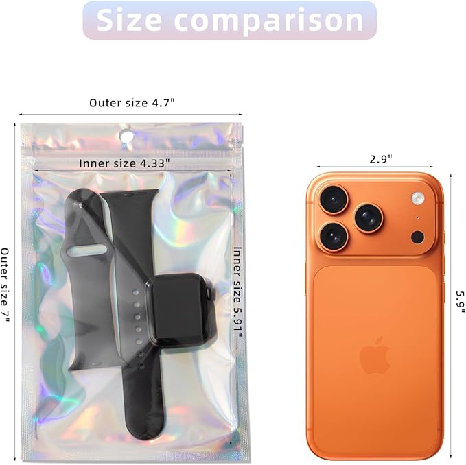 100Pcs Holographic Packaging Bags, 4.7x7 inch Resealable Foil Pouch Mylar - Image 2