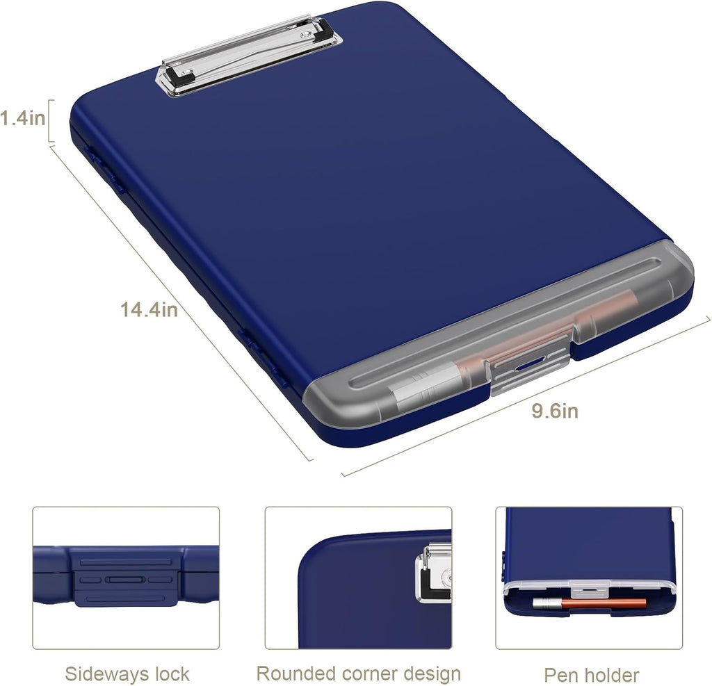 Piasoenc Clipboard with Storage, 8.5 x 11 Clip Board with Pen Holder,Blue | High Capacity, Heavy Duty Plastic Organization Box for A4 Legal Paper Folder, Folio & Side-Opening Nurses, Teachers, Student