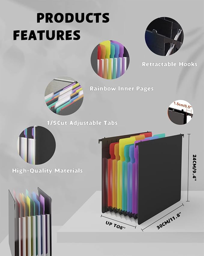 MAIMIS Plastic Expanding Hanging File Folders, 7 Pocket Extra Capacity - Image 2