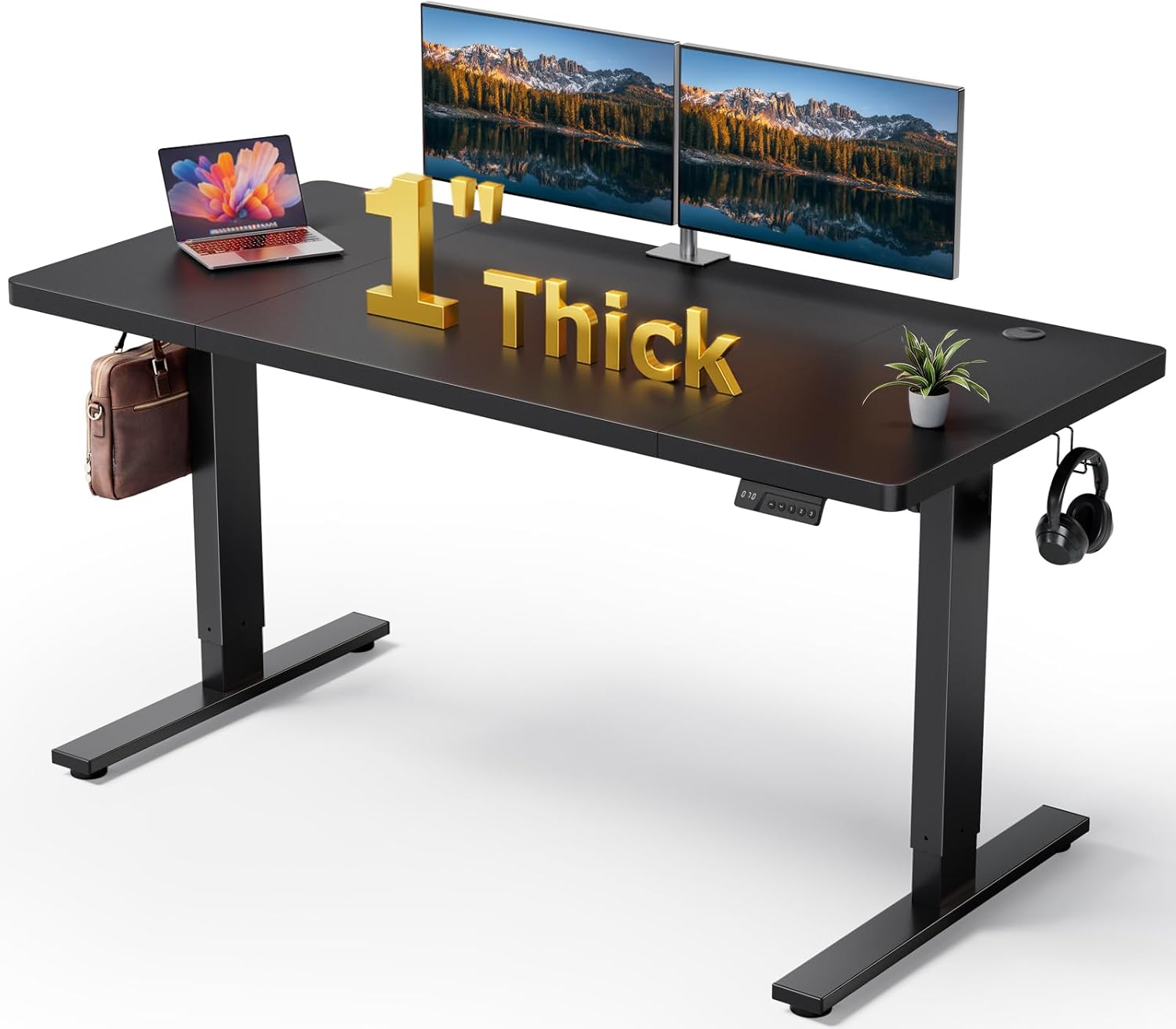 SIAGO Black 60x28 in Standing Desk, 1 Inch Thick Tabletop, Double Frame | Electric, Holds 220lbs, Sit Stand, 3 Memory Height Adjustment, Extra Deep Table Top, Black Frame
