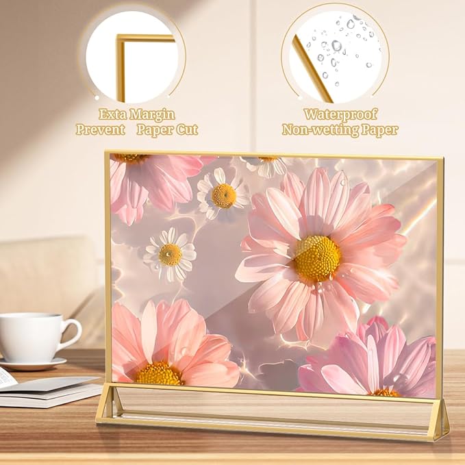 PPH-Sisy Clear Acrylic Sign Holder 11x 8.5 Horizontal Double Sided Gold Frame - Image 3