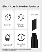 BIGTHUMB 3 Pcs Black Jumbo Permanent Markers: 15mm Wide Tip Thick Acrylic Paint - Image 3