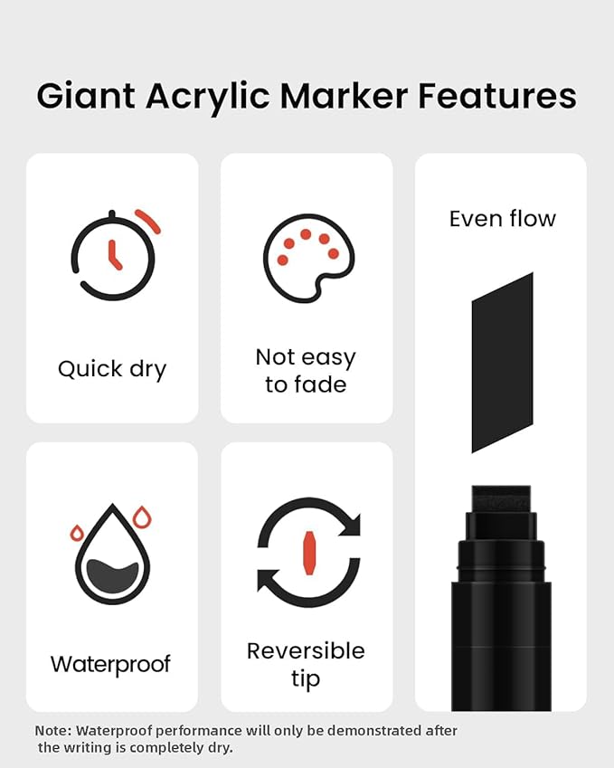BIGTHUMB 3 Pcs Black Jumbo Permanent Markers: 15mm Wide Tip Thick Acrylic Paint - Image 3