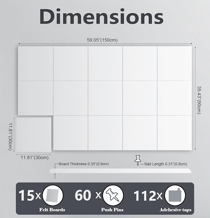G Gamit Large Felt Wall Tiles Bulletin Board 59”x36”, Large Cork Board - Image 2