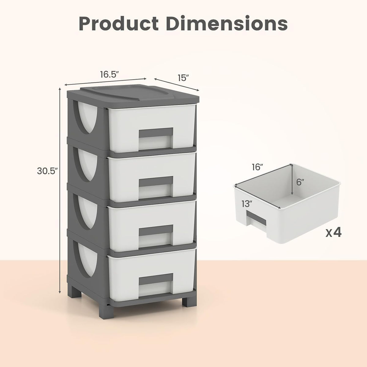 Giantex 4-Drawer Storage Organizer, Plastic Storage Tower with Drawers, Multi...