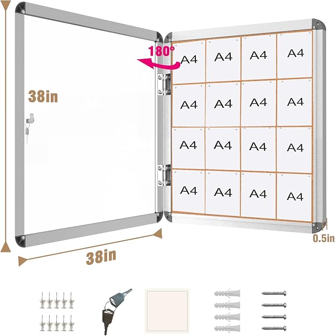 Mifuro 38"x38" Enclosed Bulletin Board, Lockable Weather-Resistant Aluminum - Image 5