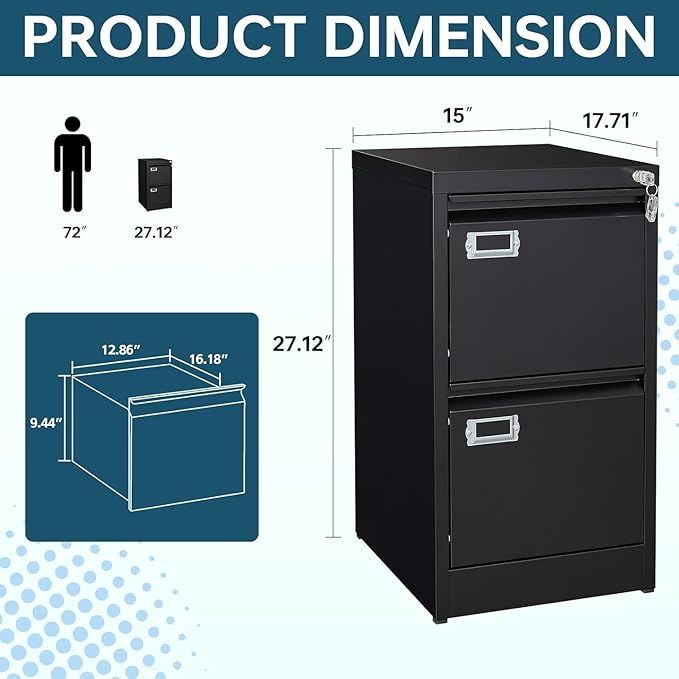 MIIIKO2 Drawer File Cabinet, Metal Vertical Filing Cabinets - Image 3