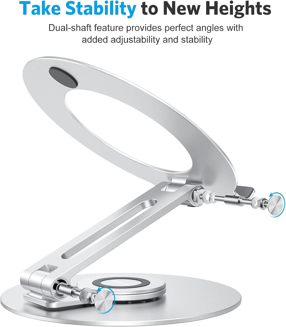 OMOTON Adjustable Laptop Stand for Desk 360° Rotating Base up to 17" Silver