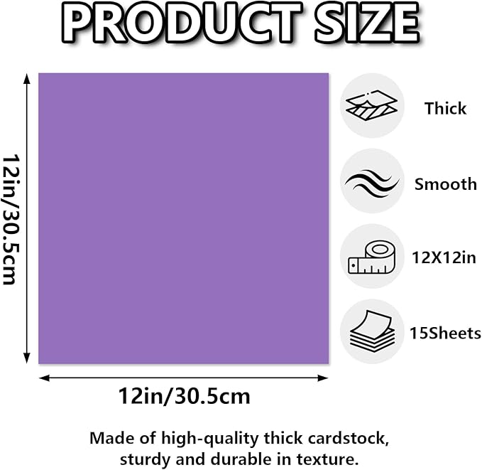 15 Sheets Purple Cardstock 12"x12", 250gsm/90lb Heavyweight Cover Cardstock - Image 2