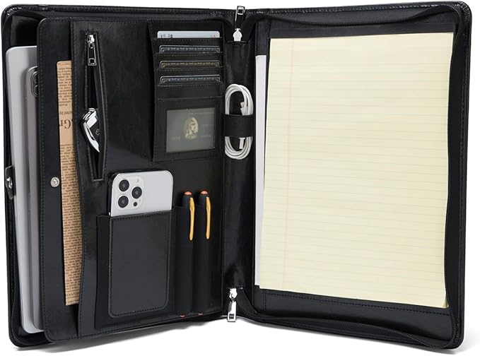 Geslun Vegan Leather Portfolio, Legal Size 8.5 x 14 Pad Holder, Business - Image 2