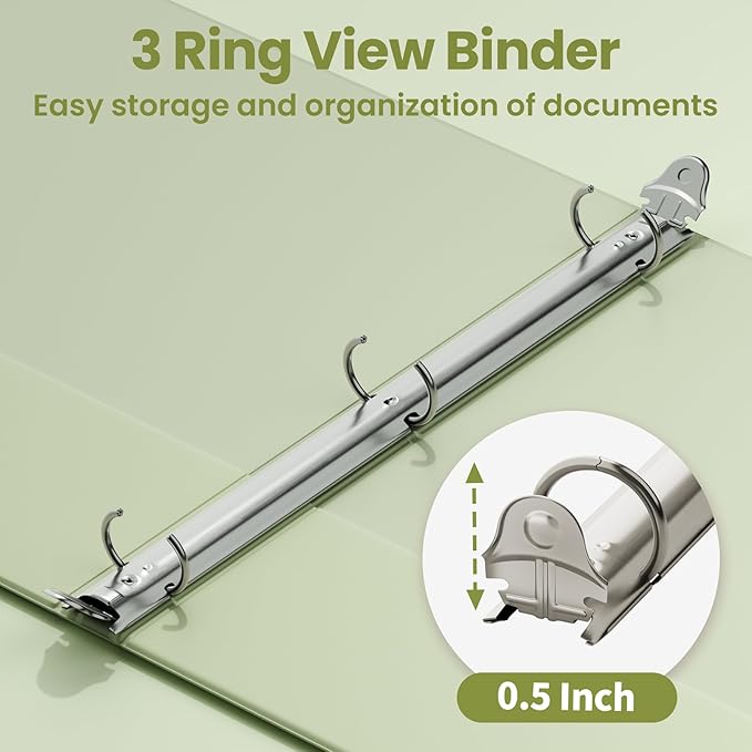 SUNEE 1/2 inch Binder 3 Ring 1 Pack, Sage Green - Image 3