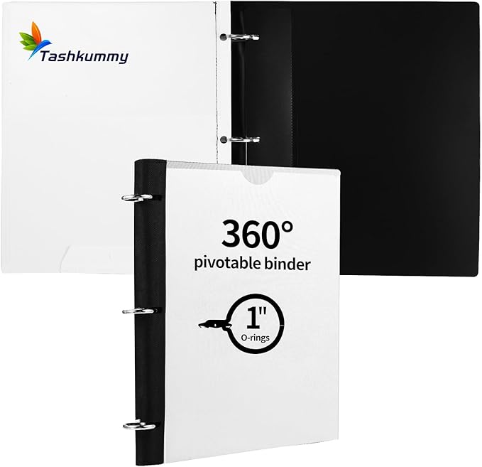 Tashkummy 360 Degree Pivotable Binder, Upgraded 3 Ring Binder 1 inch, Flexible by 360%C2%B0PivotableBinderNotebook