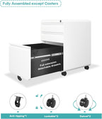 Dripex 3 Drawer Metal Rolling File Cabinet Under Desk Filing Cabinet White | 16"W x 18"D x 24"H, Lockable, 5 Wheels, Fully Assembled, Letter/Legal Size, Suitable for Home Office