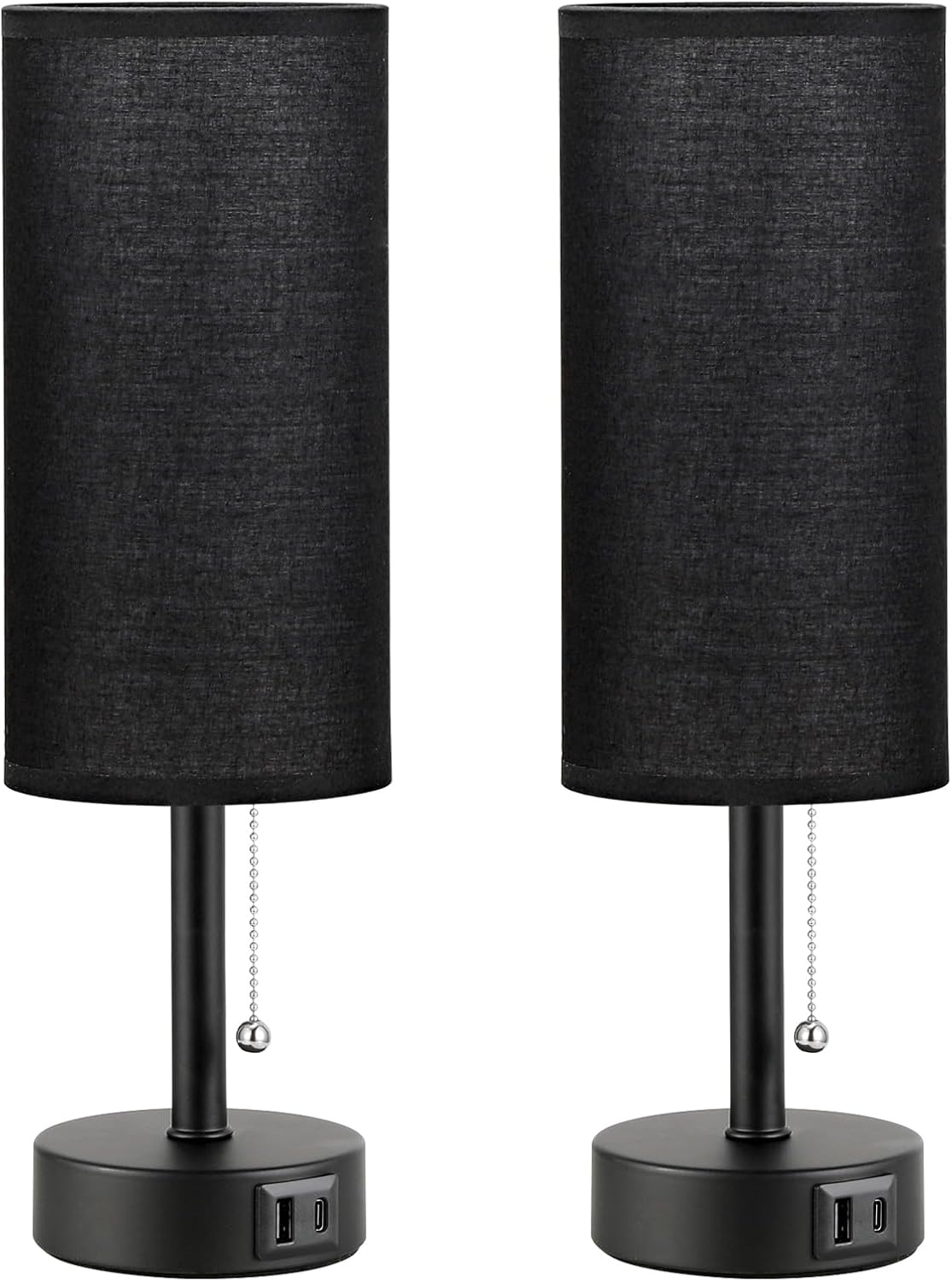 Black Bedside Lamp for Bedroom Nightstand - Small Table Lamp Set of 2
