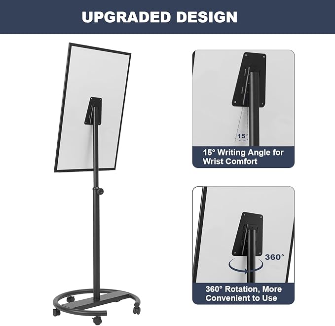 Mobile Whiteboard, 36” x 24” Magnetic Portable White Board on Wheels, Height - Image 3