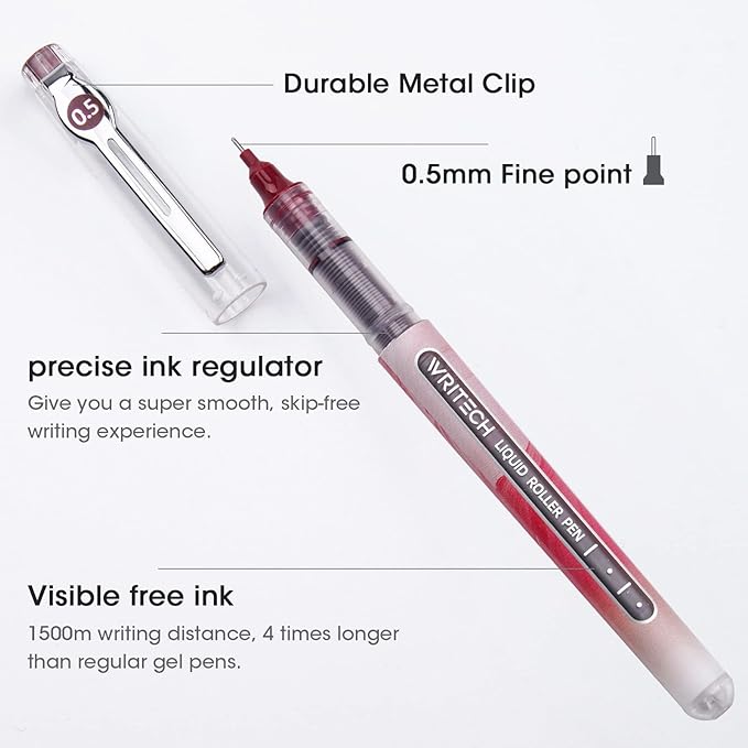 WRITECH Liquid Ink Rollerball Pens: Multi Colored 0.5mm Extra Fine Point Tip - Image 4