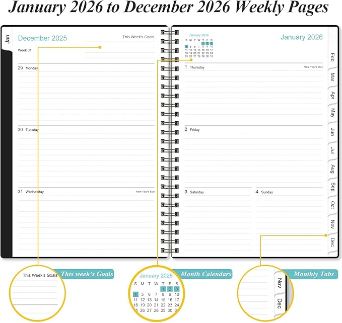 Planner 2026 - A5 Weekly & Monthly Planner Spiral Bound, January 2026 - - Image 3