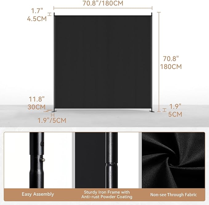 C-Hopetree 1 Panel Room Divider, 6 Ft Tall Indoor Folding Privacy Screen - Image 4