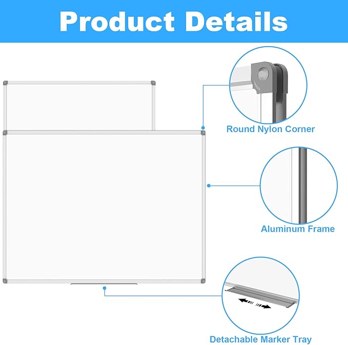 Lockways Large 60" x 40" Magnetic Dry Erase White Board - Image 4