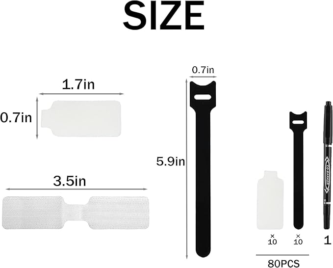80-Pack Reusable Cable Labels & Cord Ties Kit – Write-On Wire Labels, Snap Ties - Image 2