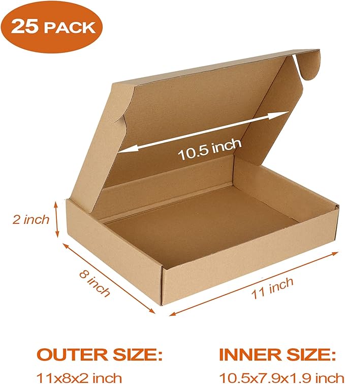 PHAREGE 11x8x2 inch Shipping Boxes Bulk 25 Pack Brown, Tab Lock Tuck Top Mailer - Image 2