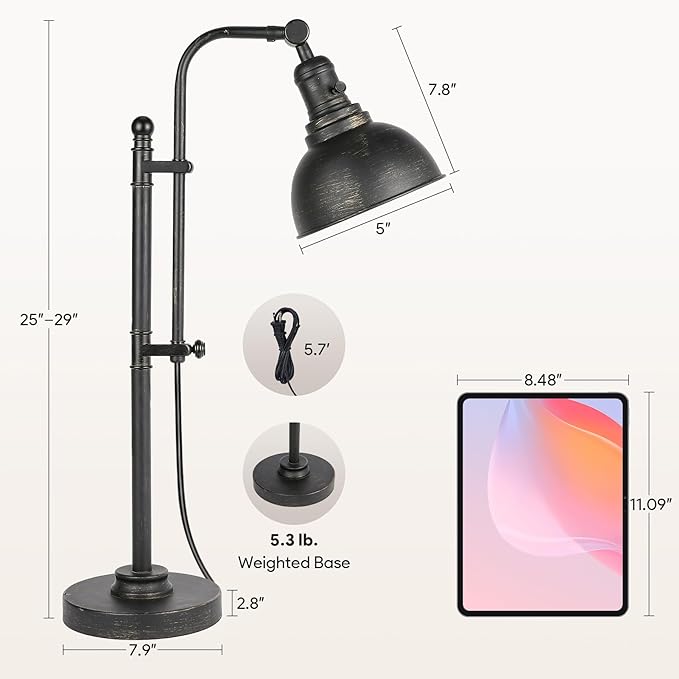 VONLUCE Rustic Desk Lamp Bronze Adjustable, Industrial Style Metal Task Lamps - Image 6