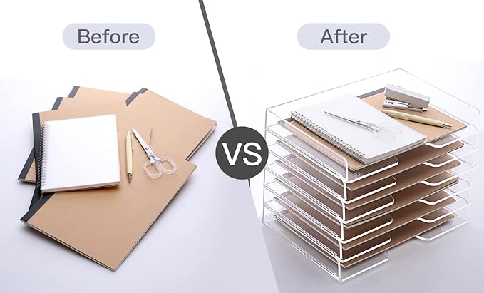 SANRUI Stackable Paper Tray, Acrylic File Organizer, Paper Tray Organizer - Image 7