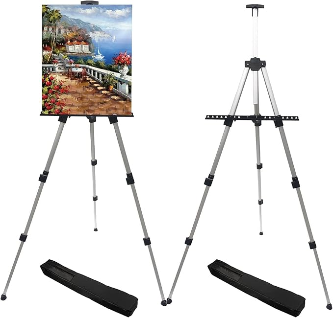 RRFTOK Art Painting Artist Easel Stand, Aluminum Metal Tripod Adjustable Easels by RRFTOK