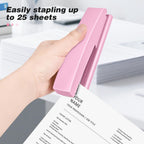 Stapler with 5000 Staples - 25 Sheet Capacity, Staplers for Desk, Pink | Non-Slip Office Stapler for classroom, home, School