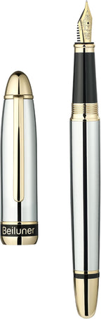 BEILUNER 315 Silver Chrome Fountain Pen, Stunning Luxury Pens by BEILUNER