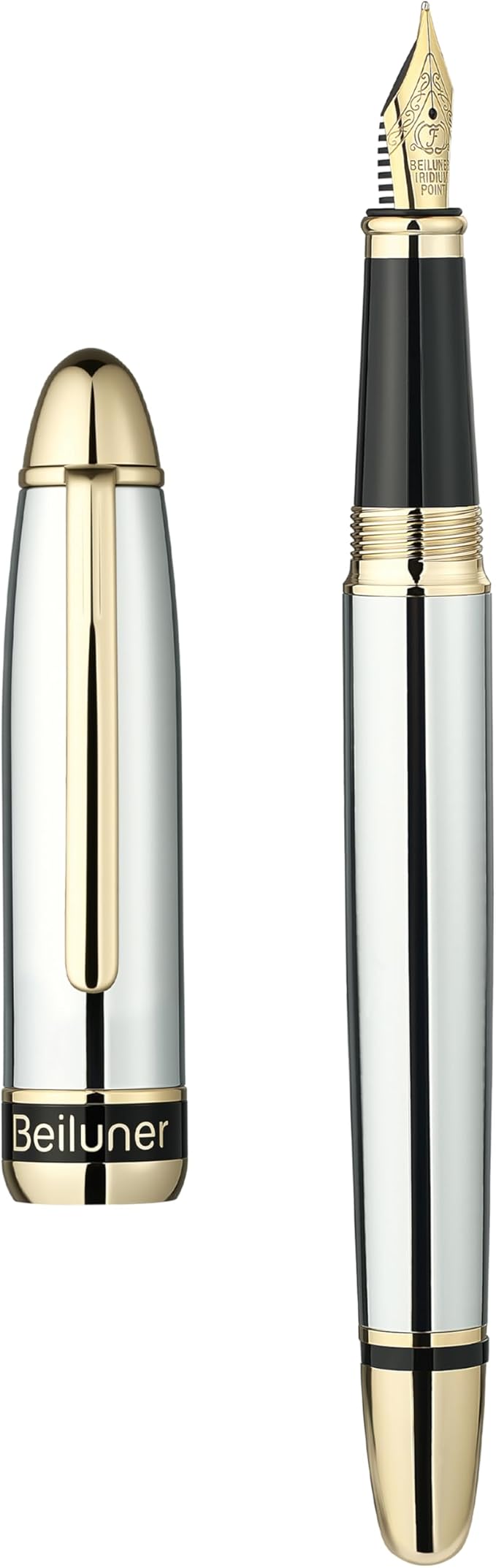 BEILUNER 315 Silver Chrome Fountain Pen, Stunning Luxury Pens by BEILUNER