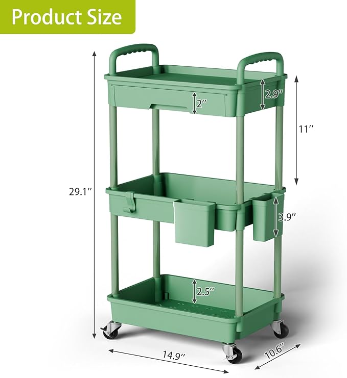 Sorgion 3 Tier Rolling Cart Organizer, Laundry Room Bathroom Organizers and - Image 3