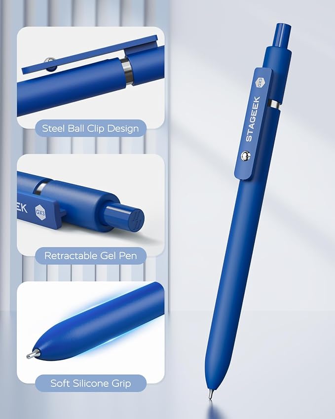 STAGEEK Blue Gel Pens, Fine Point Retractable Smooth Writing Pens - Image 8