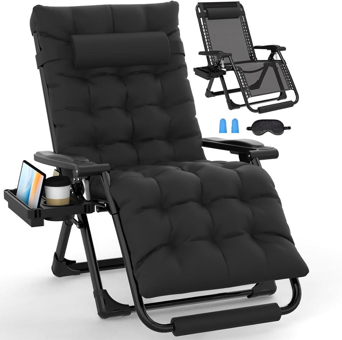Slendor Oversized Zero Gravity Chairs XL, 29in Padded Recliner Chair, Black