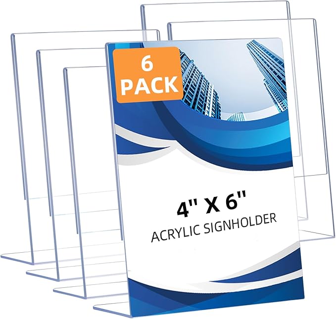 6 Pack Slanted Back Acrylic Sign Holders 4x6 by DECOHOBO