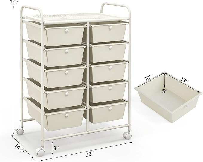 GLACER 10 Drawer Rolling Cart, Storage Cart - Image 3