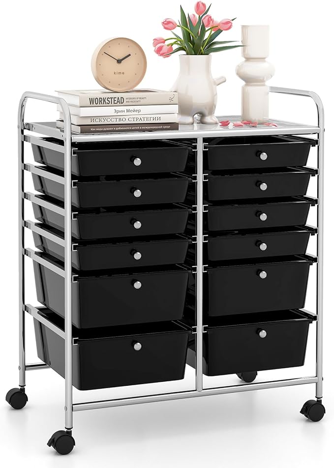 LDAILY 12 Drawer Rolling Storage Cart, Craft Cart Organizer on Wheels w/Metal by LDAILY