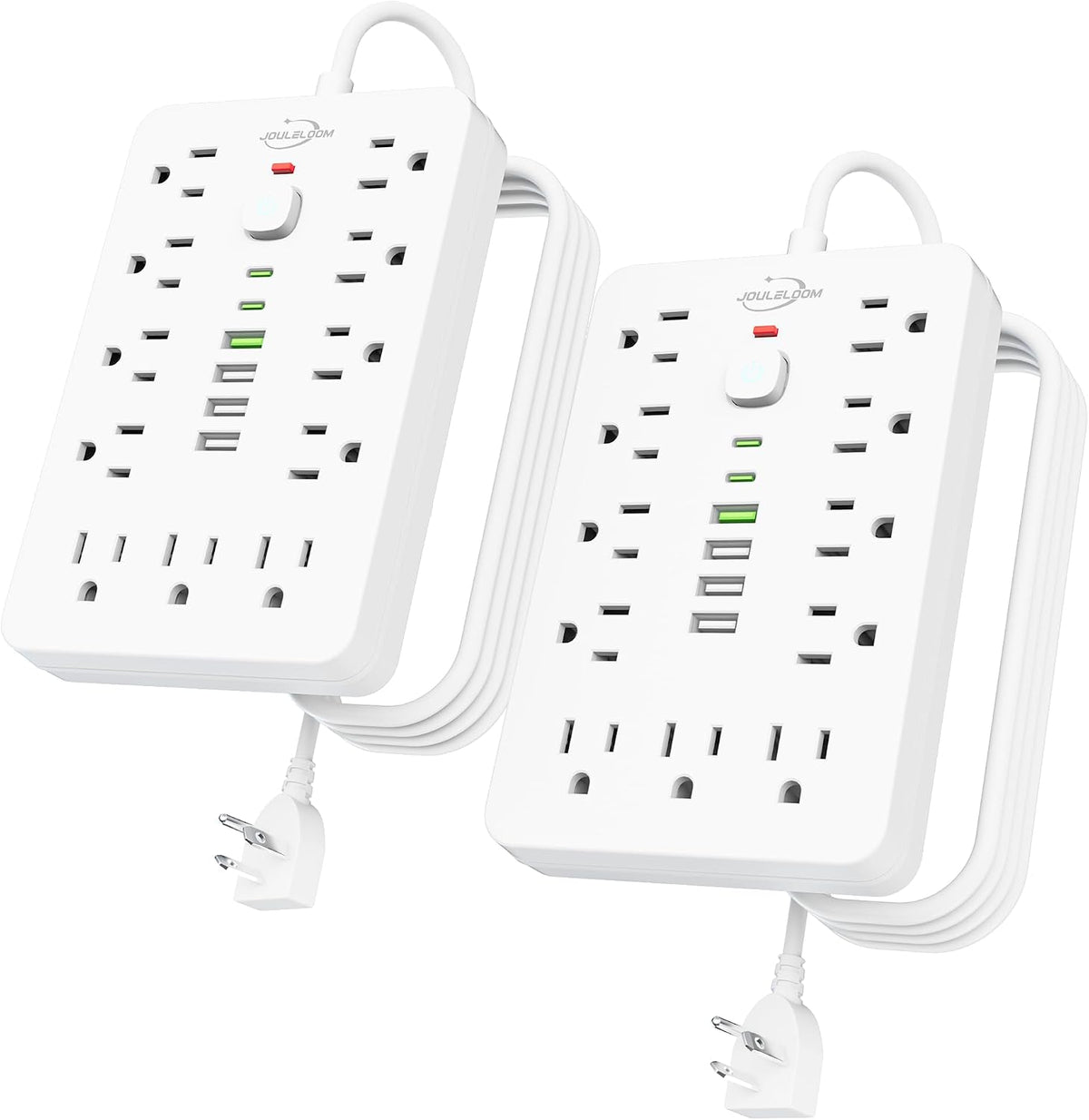 JouleLoom 2 Pack 6 FT Flat Plug Surge Protector Power Strip, 11 Multiple AC