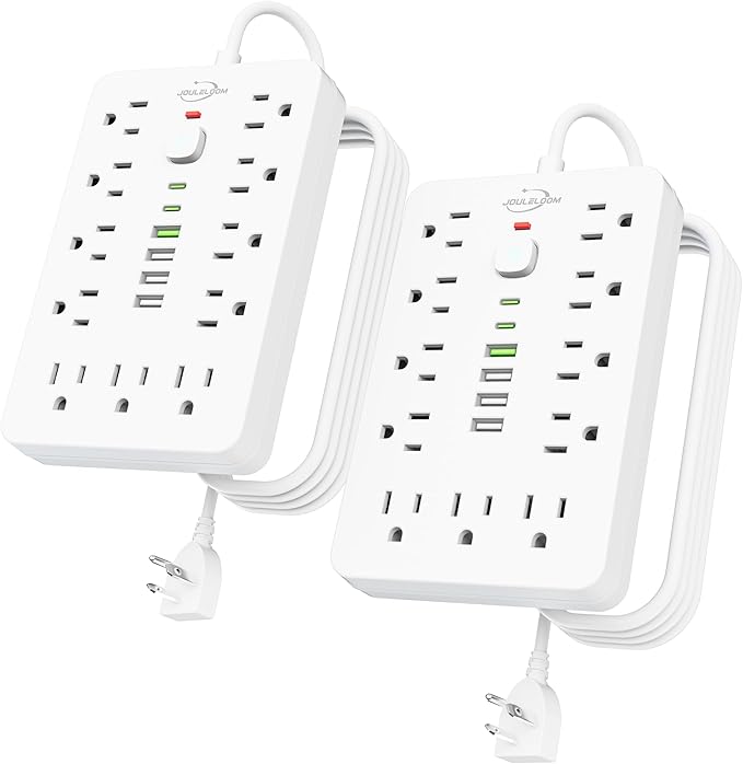 JouleLoom 2 Pack 6 FT Flat Plug Surge Protector Power Strip, 11 Multiple AC by JouleLoom