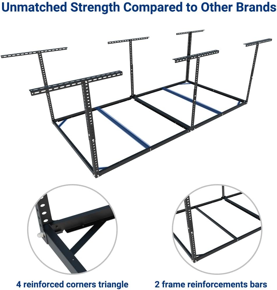 fleximounts 4x8 overhead garage storage rack, without decking, side view