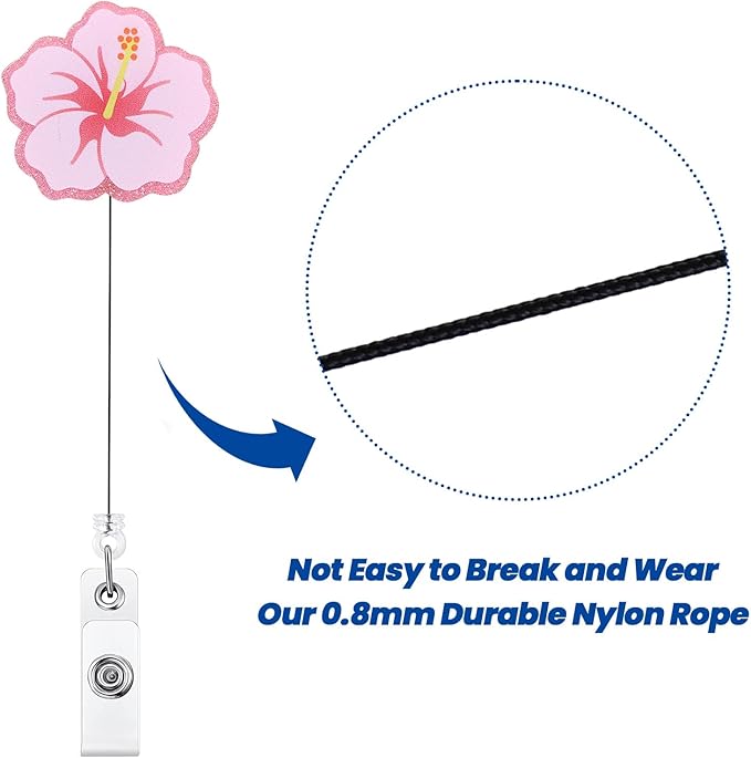 Cute Hibiscus Flower Badge Reel, Retractable ID Card Pink Badge Holders - Image 5