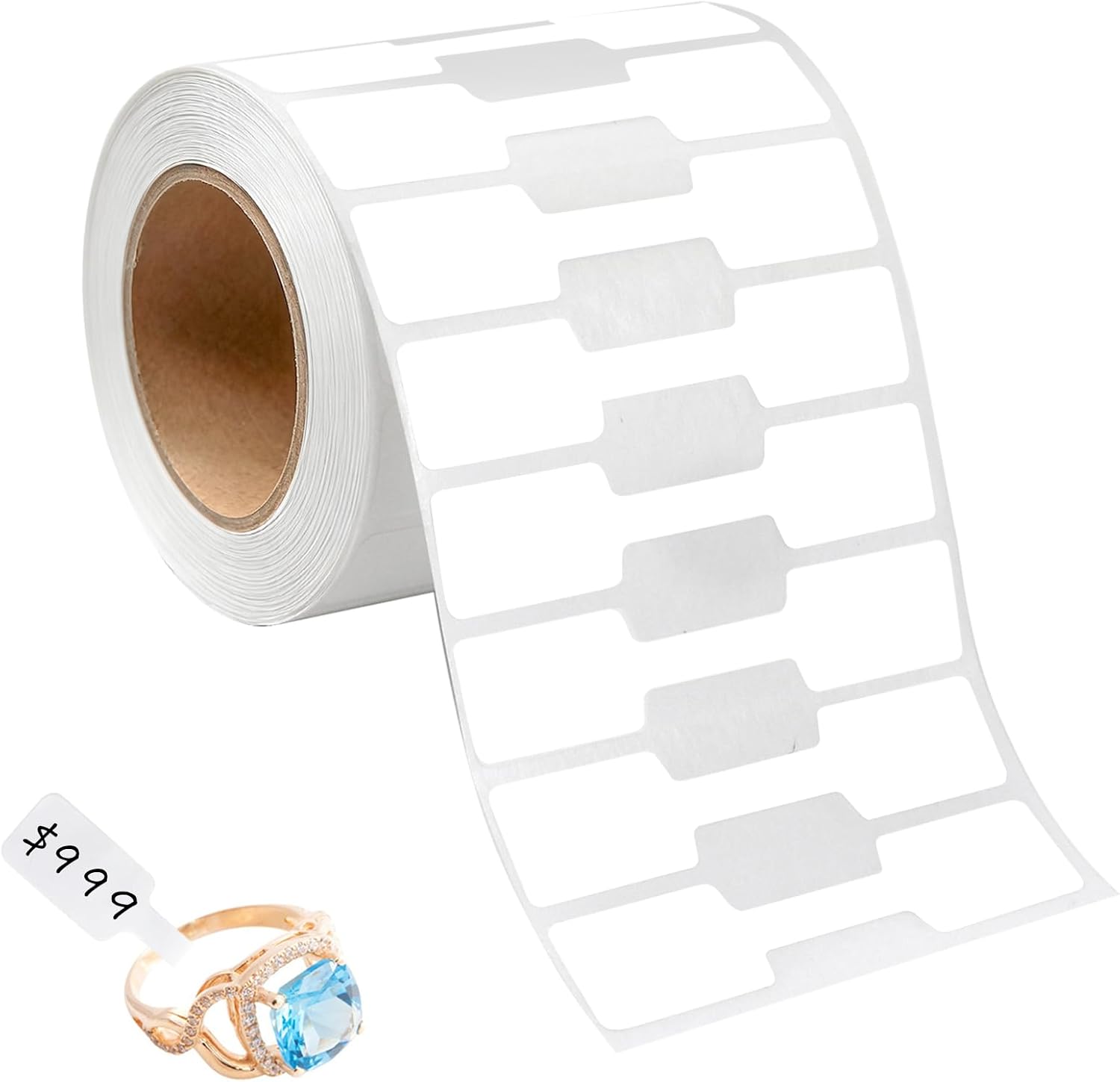 500 Pieces/Roll Self-Adhesive Blank Jewelry Price Tags,White Blank Jewelry Price Labels Rectangle Shape Necklace Earring Bracelet Ring Display,Selling Display Quick Peel Off