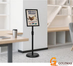 adjustable sign stand for display, pedestal floor signage, front angle view