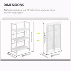 4NM No Assembly Folding Bookshelf Storage Shelves 3 Tiers Vintage Bookcase - Image 2