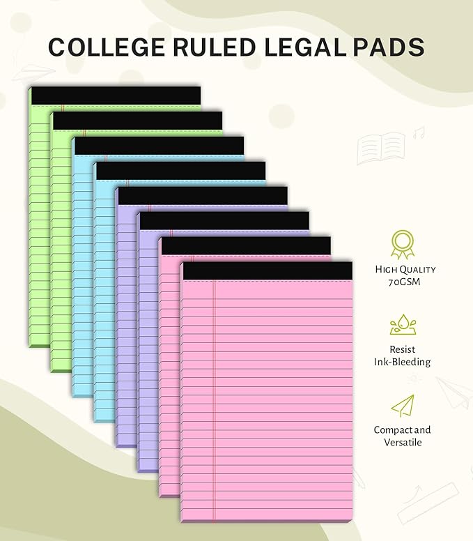 24 Pack Note Pads 5x8, Narrow Ruled Legal Pad, 30 Sheet/Notepad, Colored Lined - Image 2