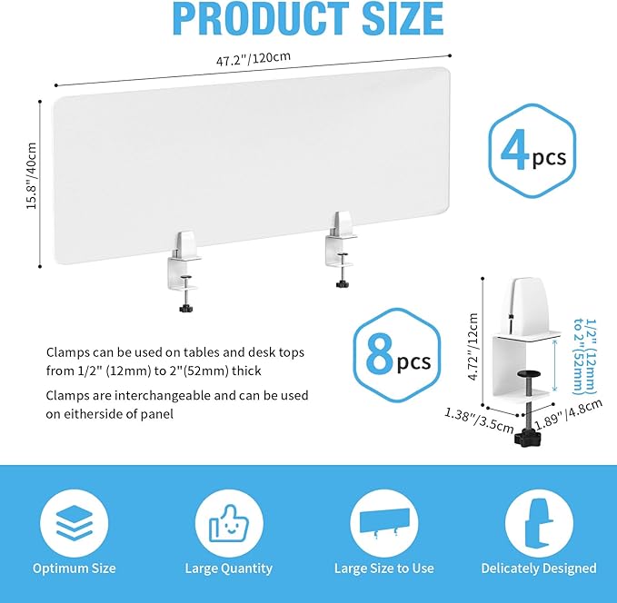 Desk Divider 4 Pcs Desk Privacy Panel 47.2''L x 15.8W'' Office Partitions - Image 2